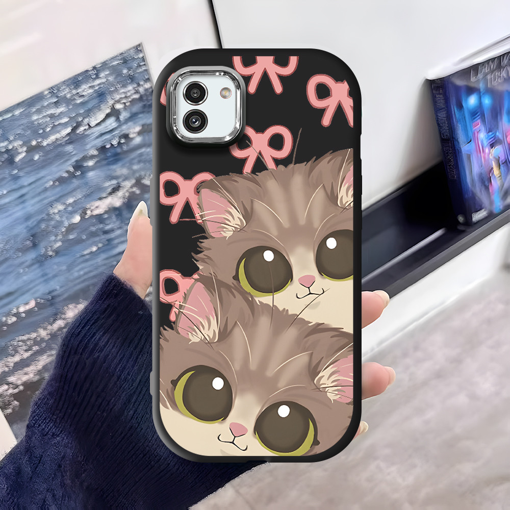 Compitable With Samsung A03 New Original Cartoon Design Silver Edge Lens Fatty Soft Liquid Silicone 