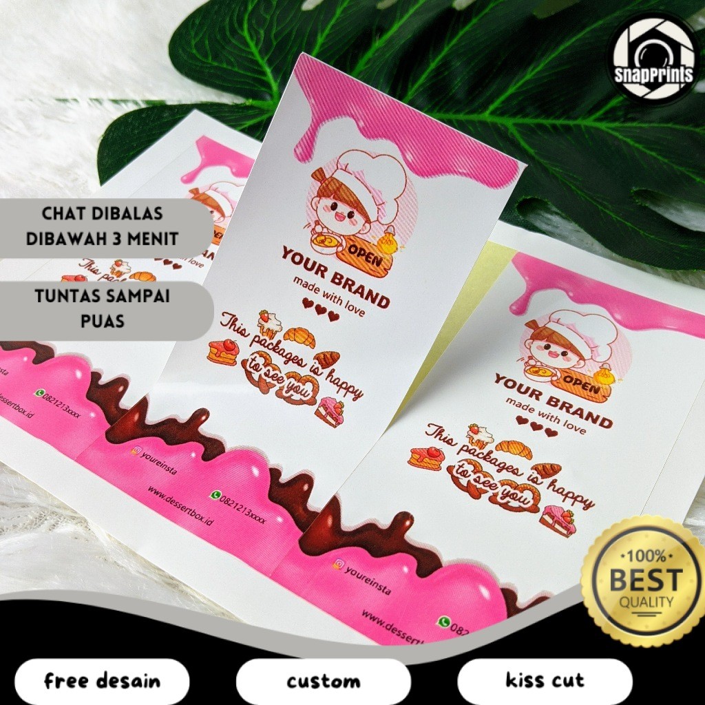 

SP Stiker Seal Dessert Cetak Sticker Seal Segel Box Persegi Segel Custom Free Desain A3+
