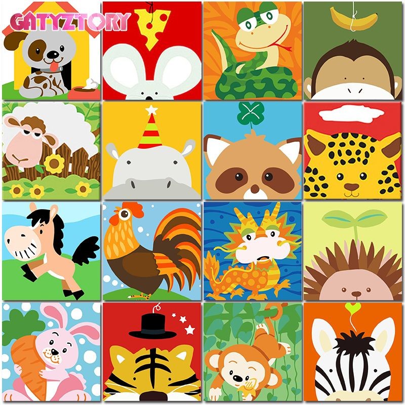 

GATYZTORY Frame Animals DIY Painting By Numbers Kids Image Paint By Numbers Hand Painted Unique Gift For Children Arts 20x20cm