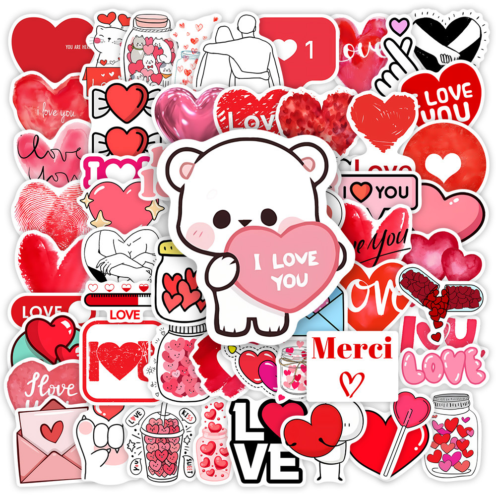 

Red Love Heart Shape Stickers Valentine's Day DIY Gift Decal for Laptop Phone Scrapbook Luggage Bottles Decorative Waterproof