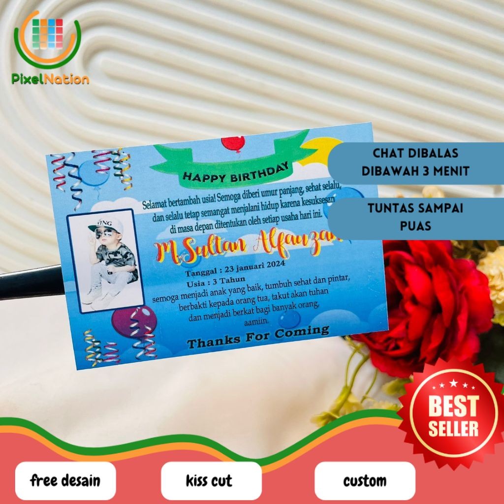 

PiNat Cetak Sticker Ulang Tahun Anak Custom Chromo Persegi Stiker Label Hampers Ultah Birthday