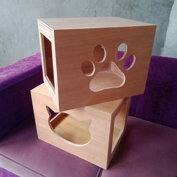 RUMAH KUCING DINDING BAHAN KAYU ASLI TERKUAT KOKOH NATURAL RUMAH KUCING BOX AMBALAN RUMAH KUCING CAT