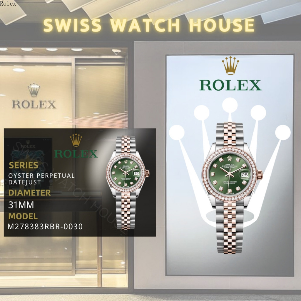 [Garansi 5 Tahun] Jam Tangan Wanita Rolex Watch Gelang Berlian Dial Hijau 31mm AAAAA Tahan Air Teflo