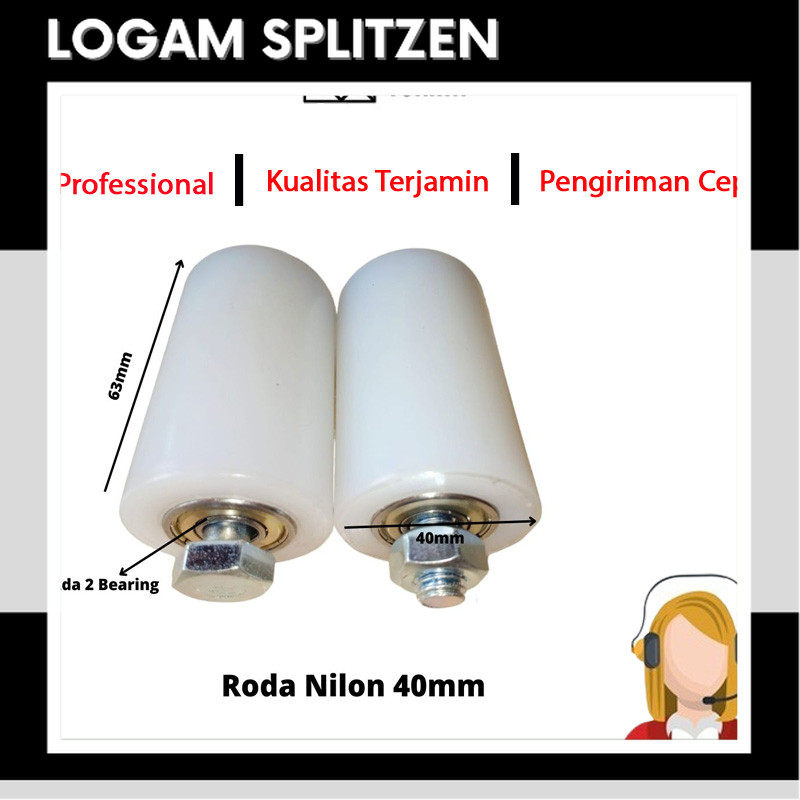Roda Pagar Roda Nilon Nylon 40mm + Bearing pintu pagar besi & stainless steel