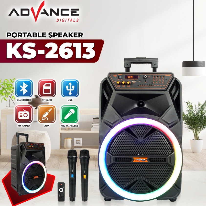 Advance KS-2613 Speaker Bluetooth Super Bass Karaoke 12 Inch Subwoofer Speaker + 2 Mic Wireless