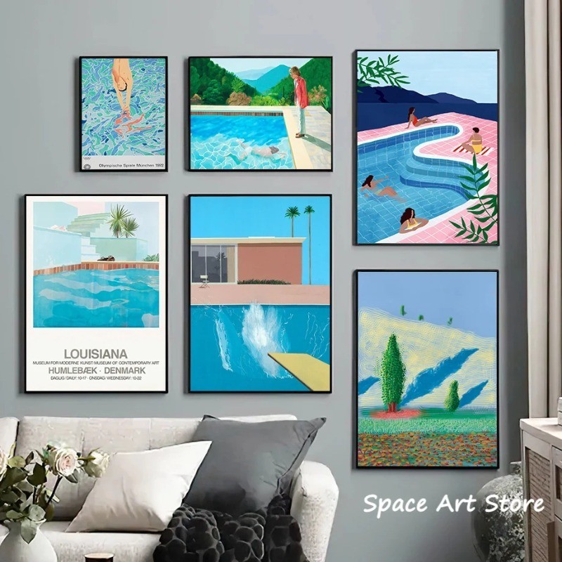 

David Hockney Pool Summer Poster Abstract Painting Canvas Painting HD Print Modern Wall Art Picture Living Room Home Decor