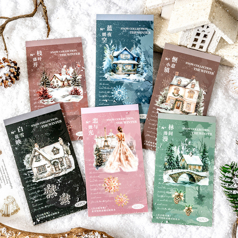

18Sheets Dual Material Walk Forest Sticker Book Winter Snow Collection Winter package School Supplies Scrapbook cut 210*105mm