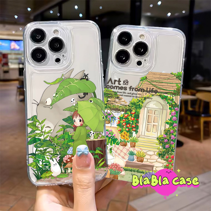 VIVO Case Taman Hutan Hujan Dan Memegang Payung Ghibli  (totoro) Case Cocok Untuk VIVO Y20 Y21 Y21S 