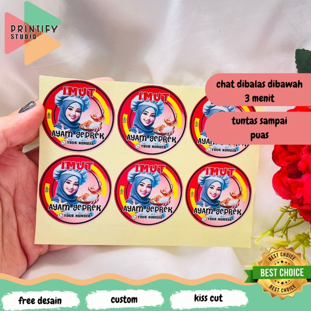 Printify  Sticker Catering Ayam Geprek Stiker Free Desain Custom Nama Label Box Kardus Packaging