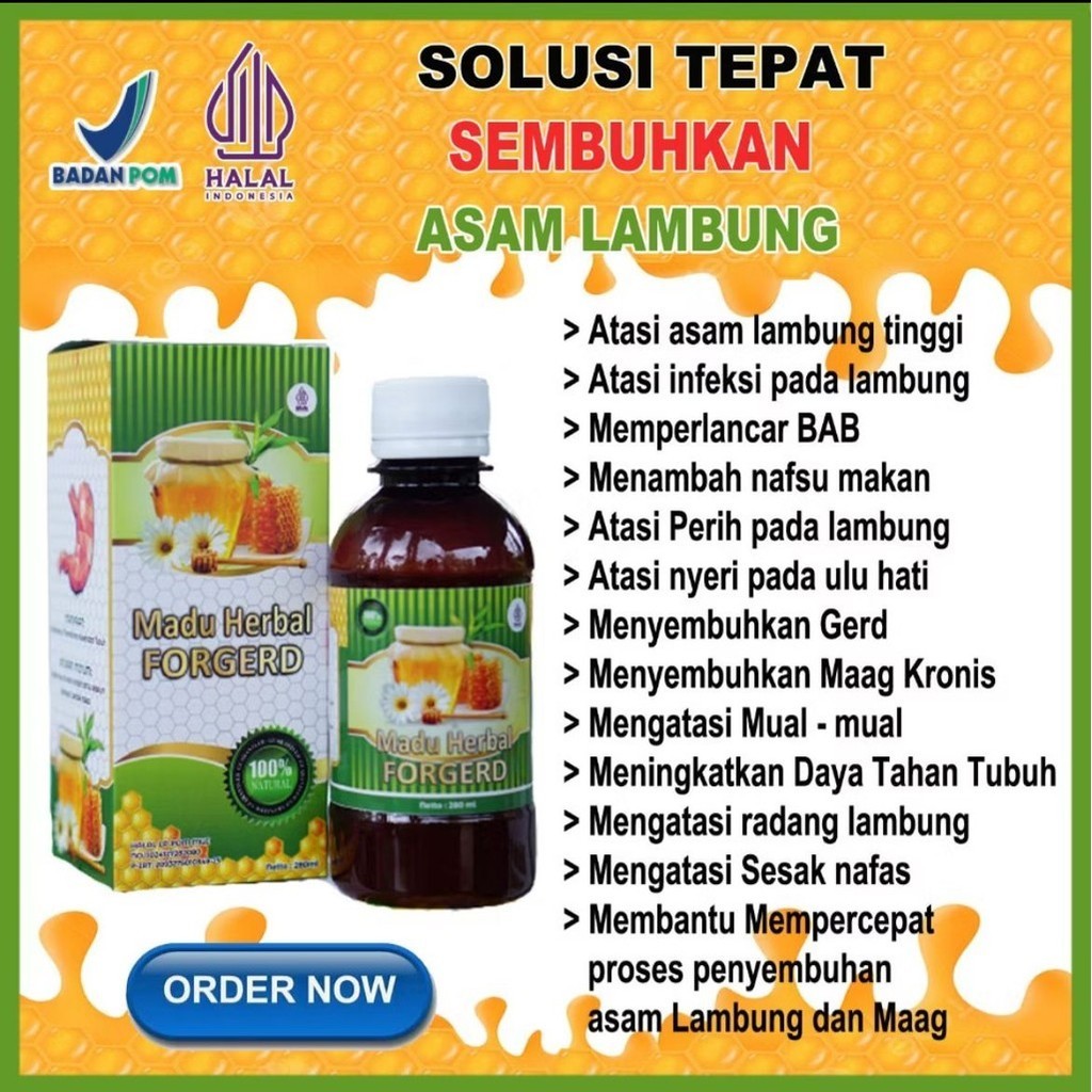 

Obat Infeksi Lambung Luka Lambung GERD Asam Lambung Maag Dispepsia Madu Herbal Forgerd