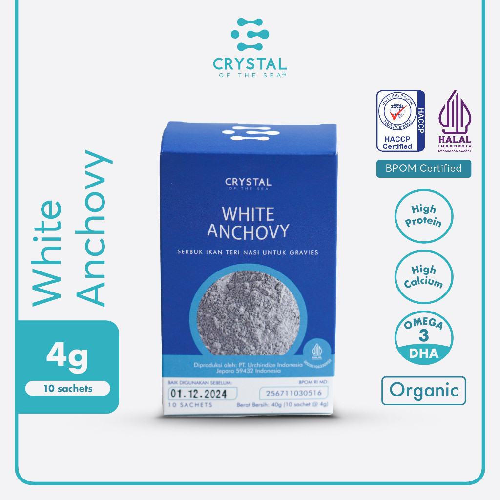 

Crystal of the Sea | White Anchovy Powder Box (4GR x 10 Sachet) | Bubuk Ikan Teri Nasi / Whitebait - Bumbu Kaldu MPASI NON MSG SACHET
