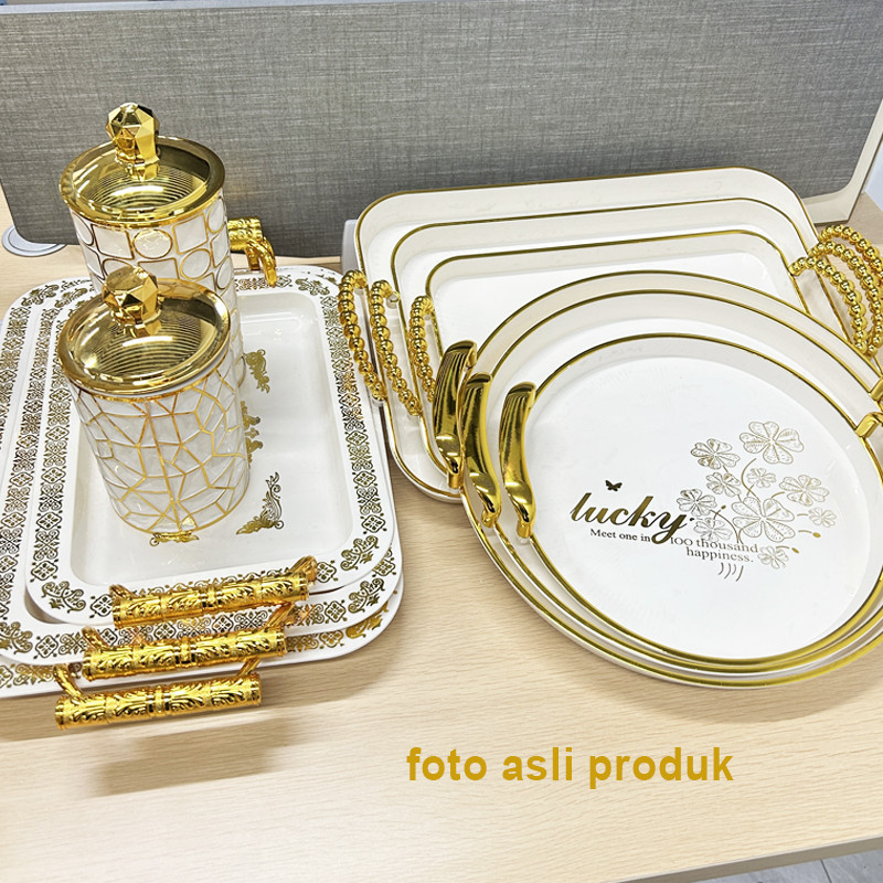 Nampan Set 3 Pcs Aesthetic Plastik Putih Nampan 3Pcs Set Aesthetic Plastik Putih Bunga-Bunga