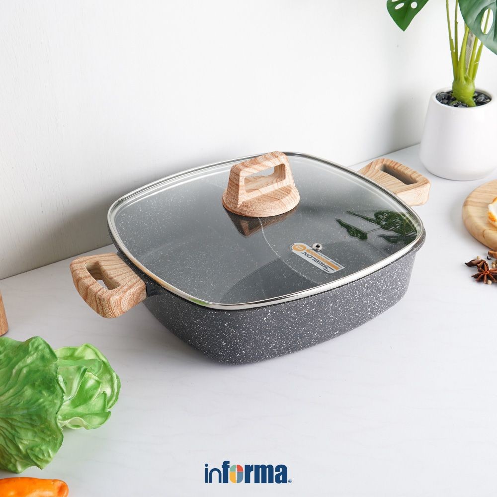 Informa Cooking Color 28 cm Panci Shabu Marble Square - Abu-Abu Pot Masak Sup Food Grade Panci Kuah 