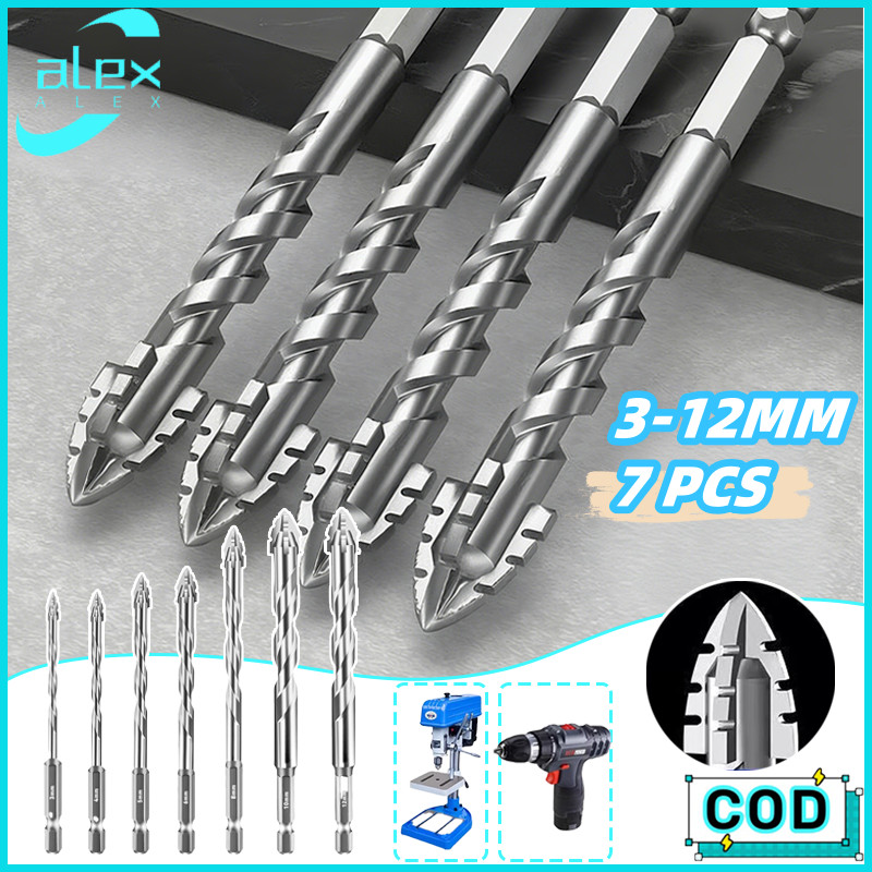 7PCS 3-12mm Mata Bor Segitiga Super Keras Mata Bor Baja Tungsten Superkeras Mata Bor TombakKaca Kera