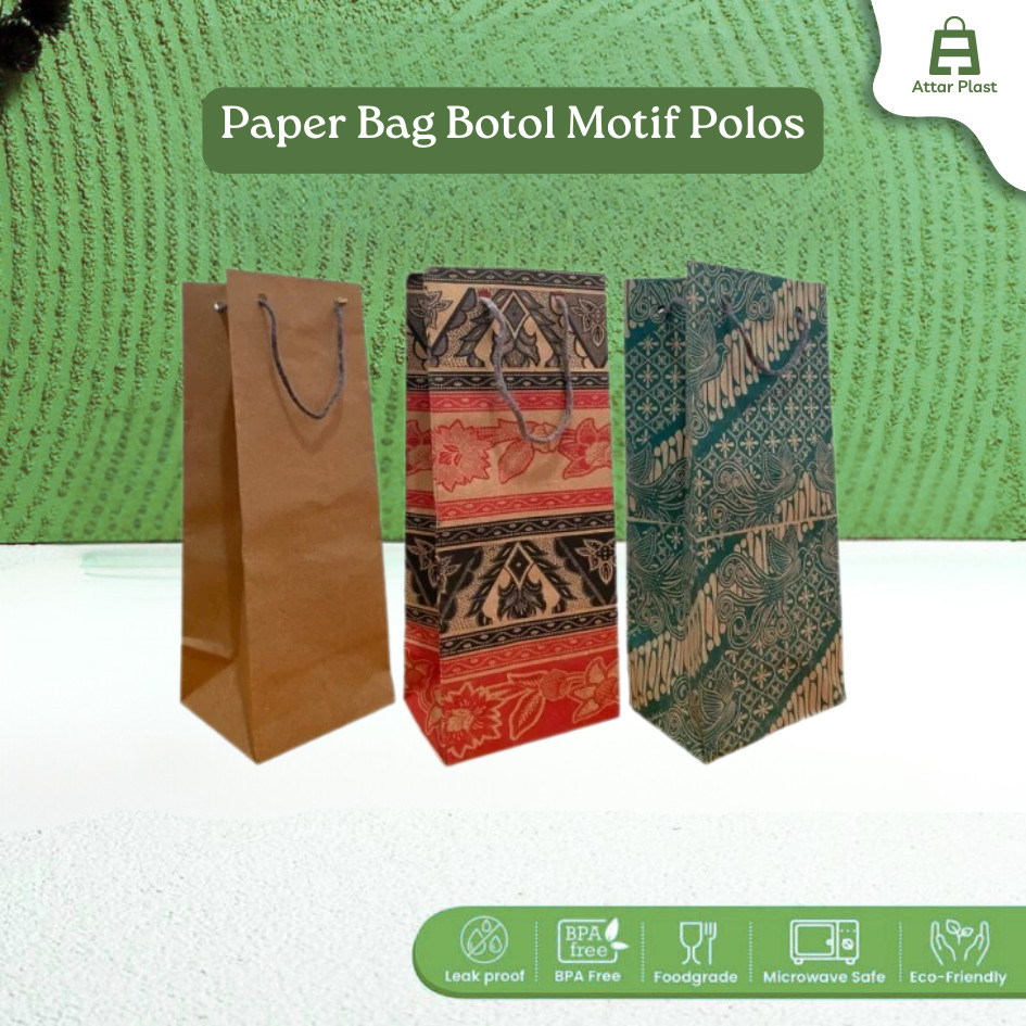 

Paper Bag Botol Minum Motif Polos Goodie Bag 10x8x25 Kemasan Souvenir Tas Batik Jinjing