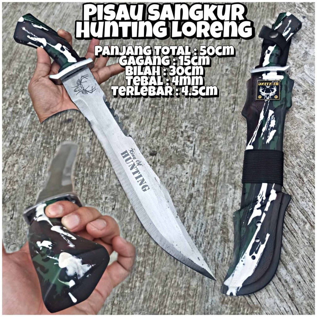 pisau hunting king loreng&hitam panjang total 50cm panjang bilah 30cm handle 15cm tebal 4mm sudah ta