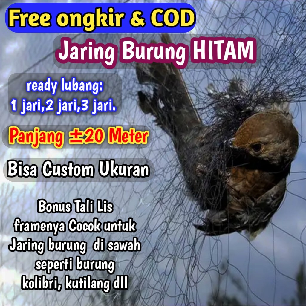 jaring burung Sawah Lubang Kecil Panjang 25 meter warna hitam