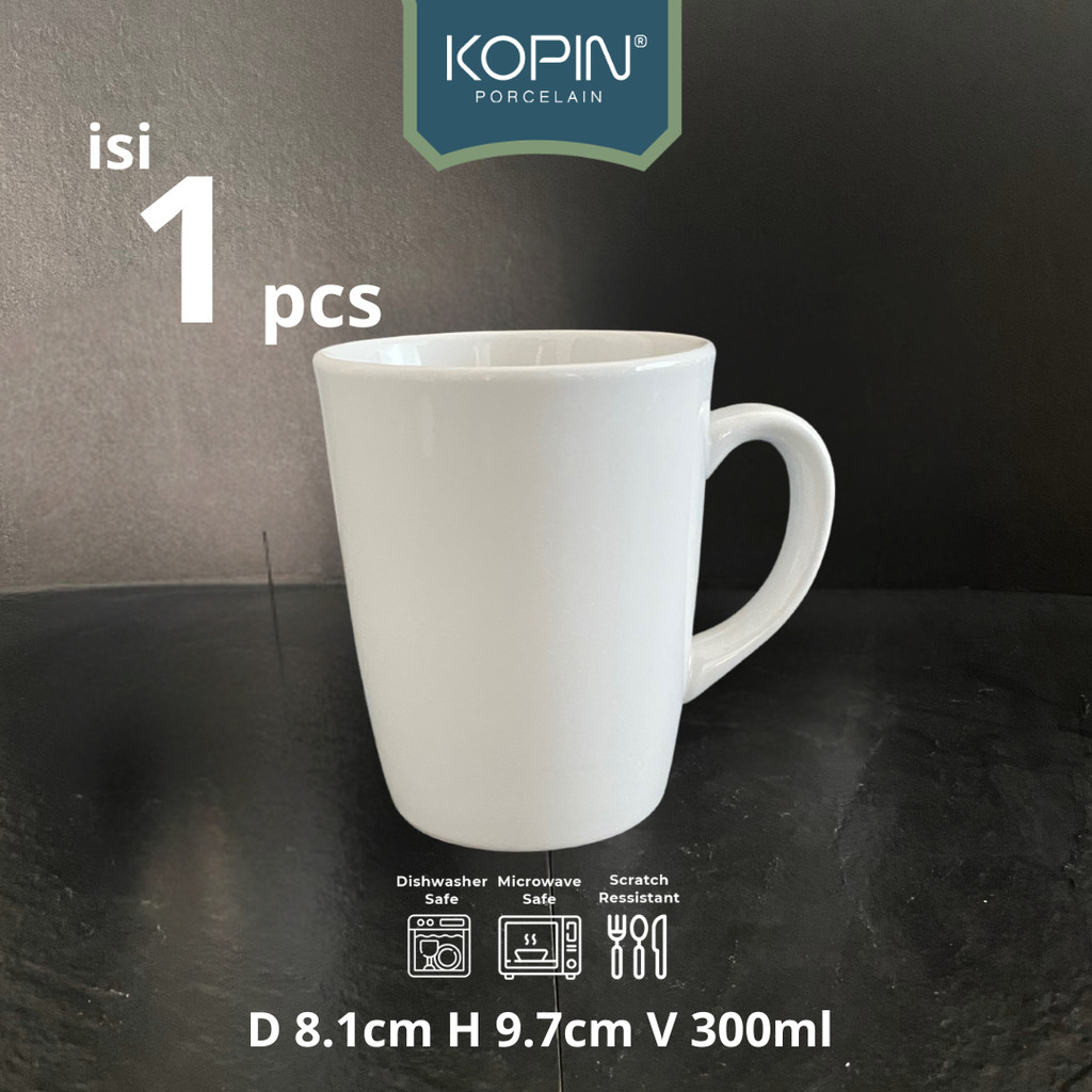 Gelas Keramik Porcelain Putih Polos Volume 300 ML | KOPIN