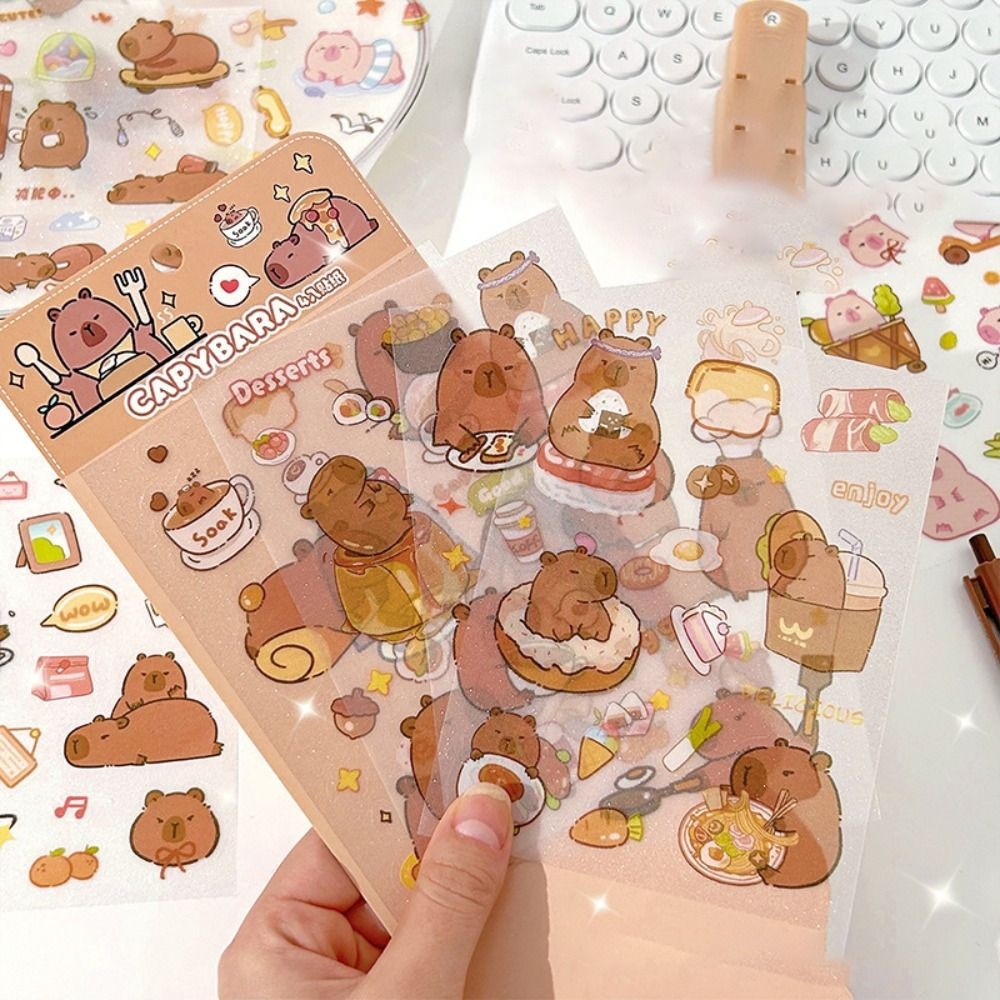 

4 Pcs/bag Cute Cartoon Capybara Sticker Creative Waterproof Capybara Ledger Material Aesthetic Kids Diary Decorative Sticker