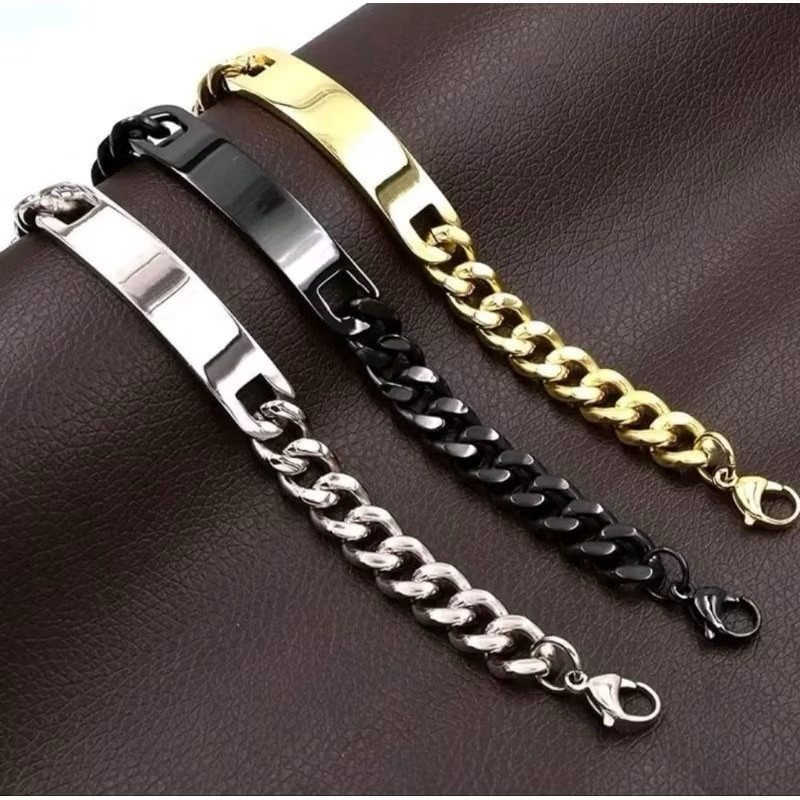 GELANG RANTAI TITANIUM PLAT BAJA SIVER ANTI KARAT AKSESORIS PRIA