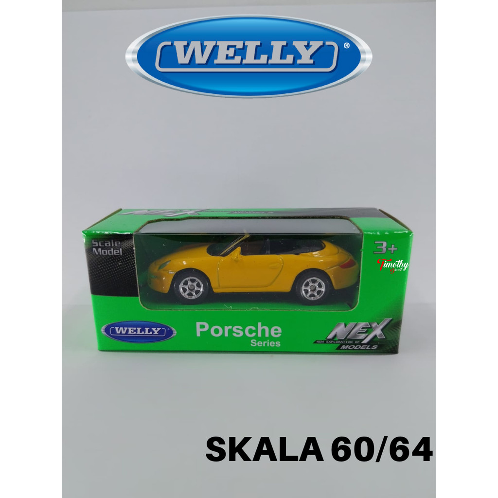 Diecast Welly Nex Skala 60 Porsche 911 Carrera S Cabriolet Kuning