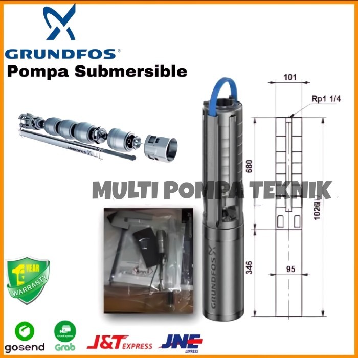 Pompa Grundfos SP.3A-12 0,75KW 220Volt Pompa Submersible Grundfos Asli