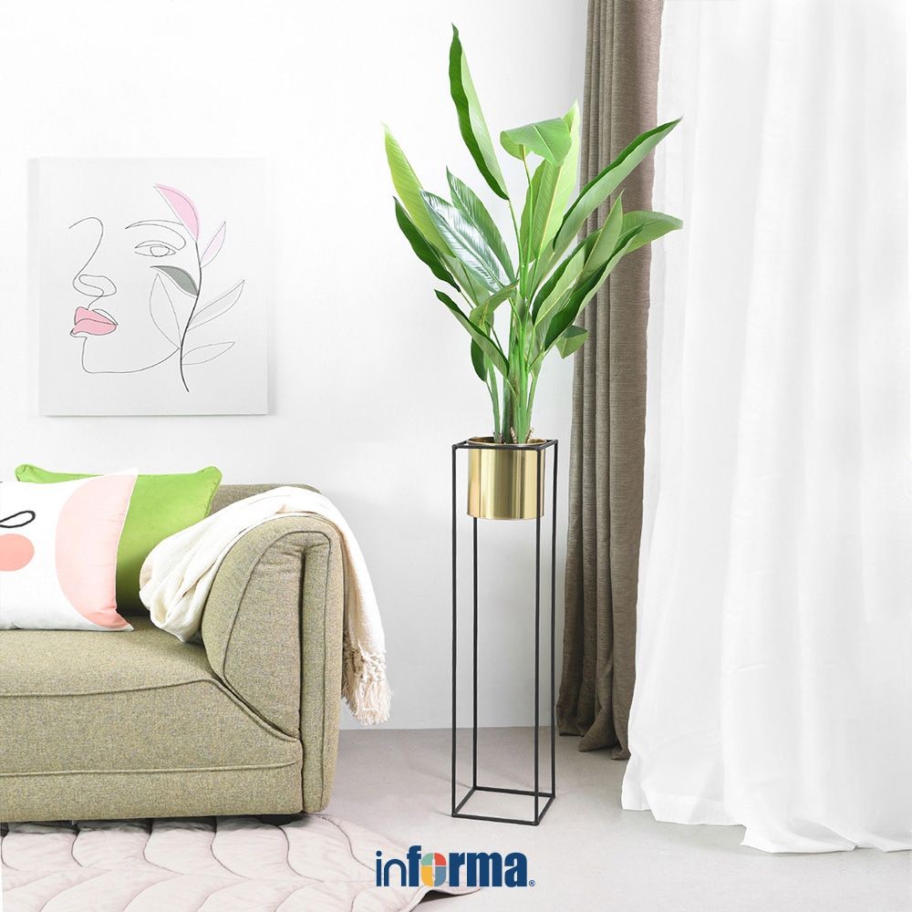 Informa Pot Tanaman Dengan Stand 9L 21x21x90.5 cm - Gold Wadah Bunga Tempat Tumbuhan Perlengkapan Be