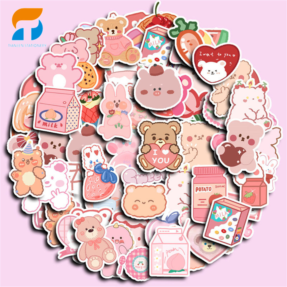 

90pcs Cute Pink Bear Stickers Diy Computer Washi Scrapbooking Laptop Stickers Stationery Arts Crafts