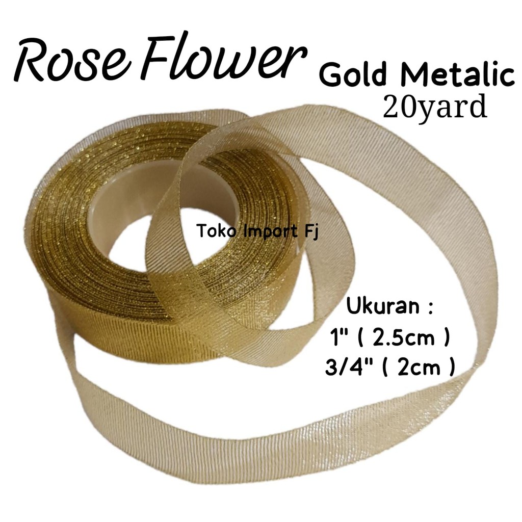

1ROLL PITA EMAS GOLD GLITTER RIBBON METALIC ROSE FLOWER 2CM 2.5CM