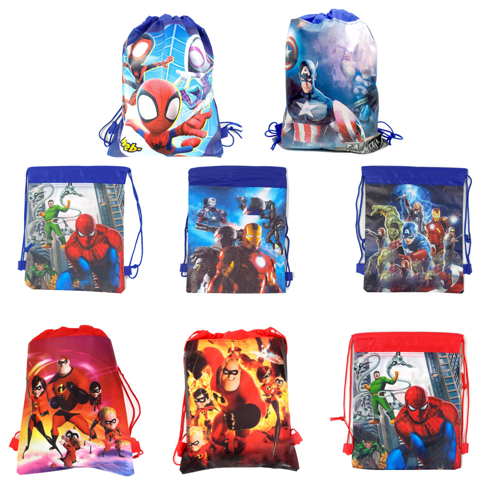 

Superheroes Theme 1pcs/lot Mochila Non-woven Fabrics Drawstring Birthday Party Boys Favors Gifts Bags Decorate Backpack