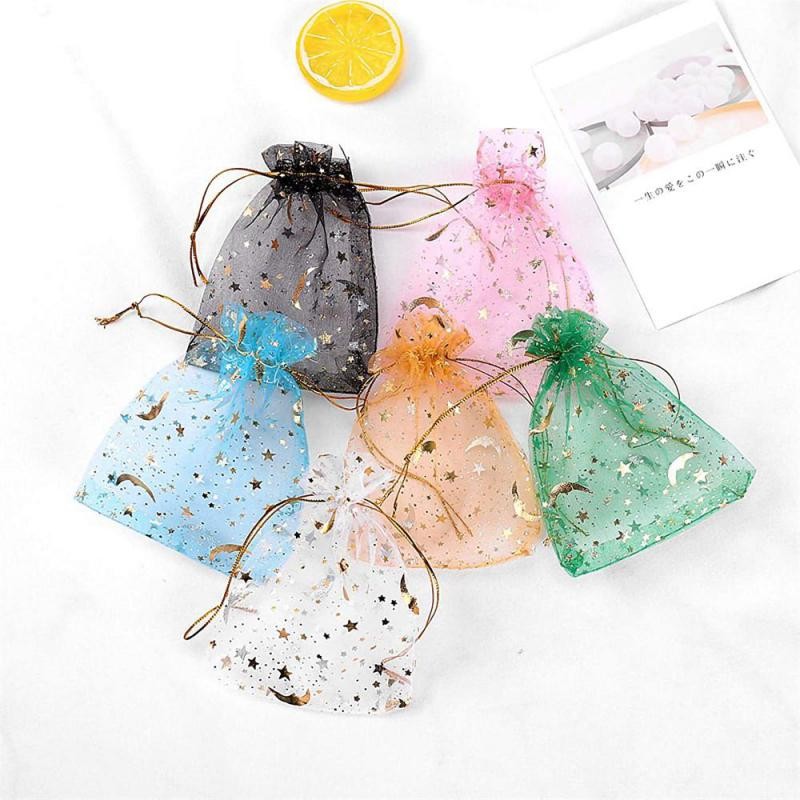 

100 Pcs Drawstring Gift Bags Jewelry Candy Packaging Star Moon Bag Small Organza Gifts Bag Pouches Wedding Favor Package