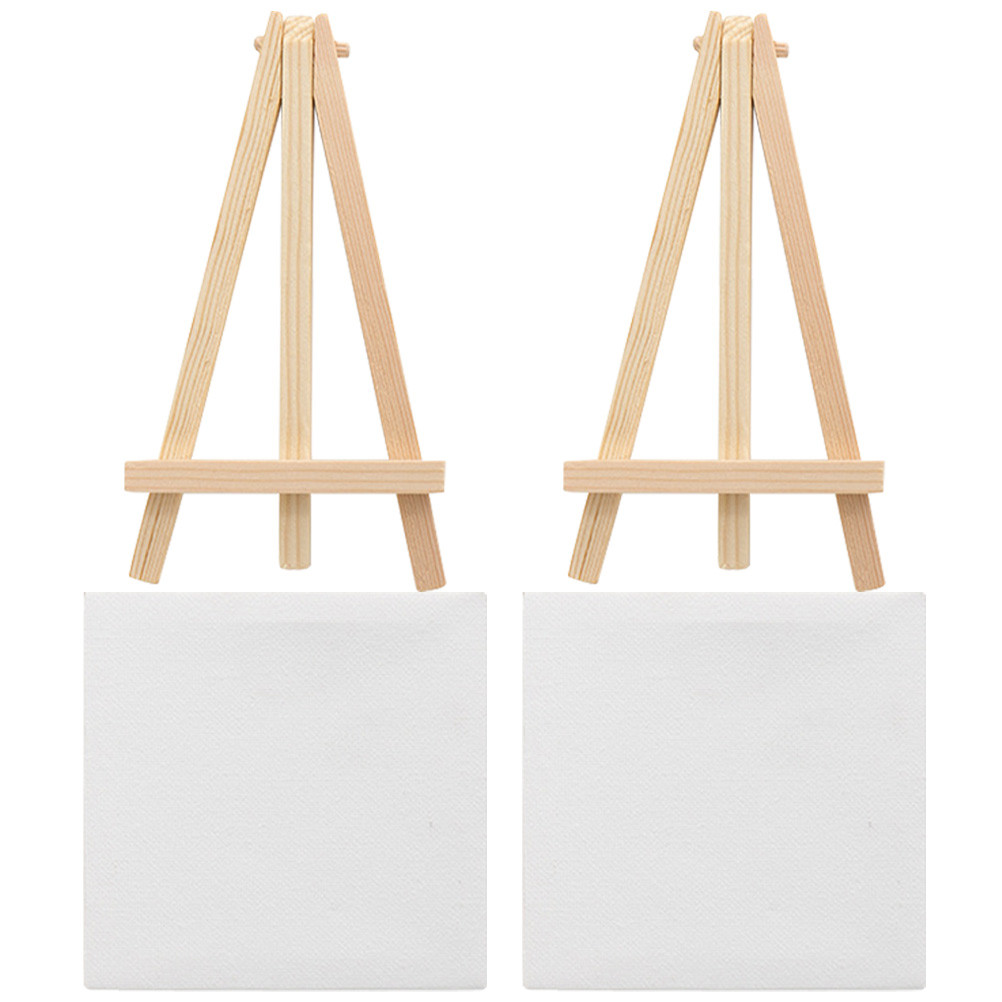 

2 Sets Mini Oil Painting Board Small Tiny Canvas Panels Easel Adorable Frame Table Decor Canvases DIY Accessories For drawing