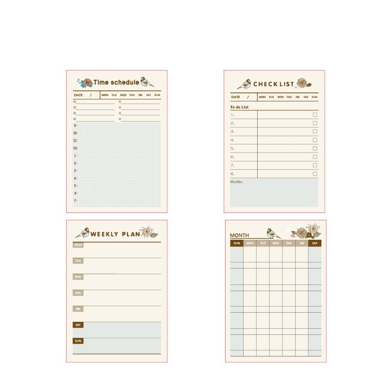 

60sheets/pack Kawaii Birds Flowers Monthly Weekly Check List Mini Memo Notes Office School Home Diary To Do Memo Pad