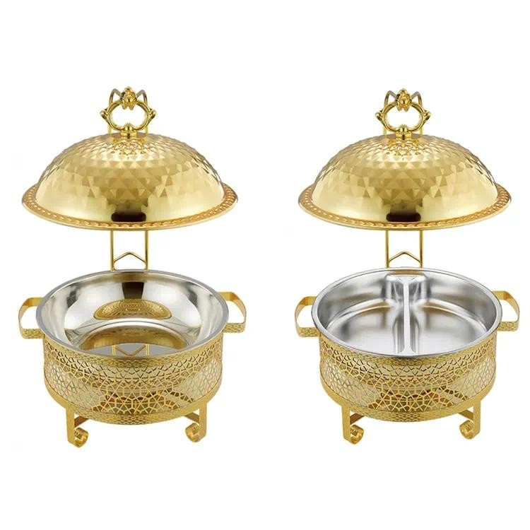 Trading House 4L/6L/8L Large Stainless Steel Gold Round Hanging Food Warmer Chafing Dish Buffet Food