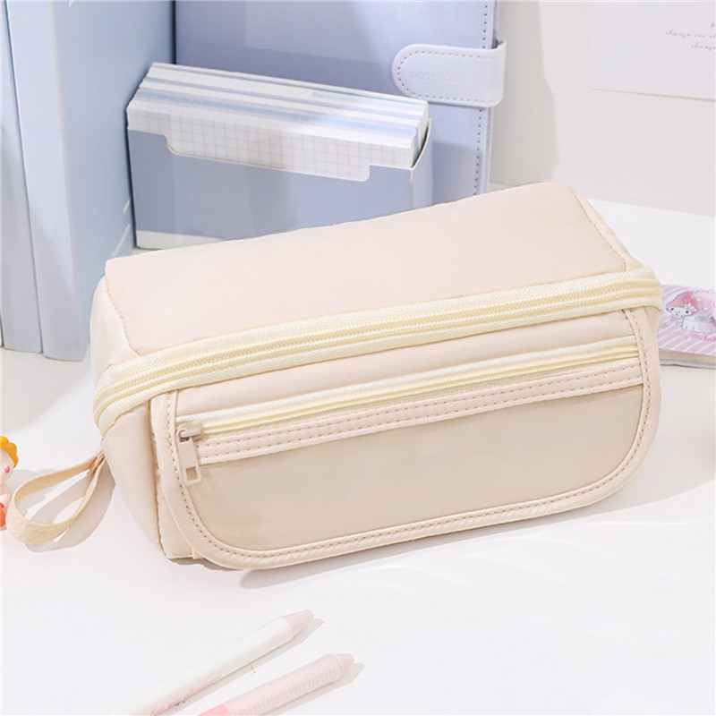 

Simple Large Capacity Pencil Case Solid Color Multi Layer Pen Case Kawaii Multi Pocket Bag Students School Stationery Supplies
