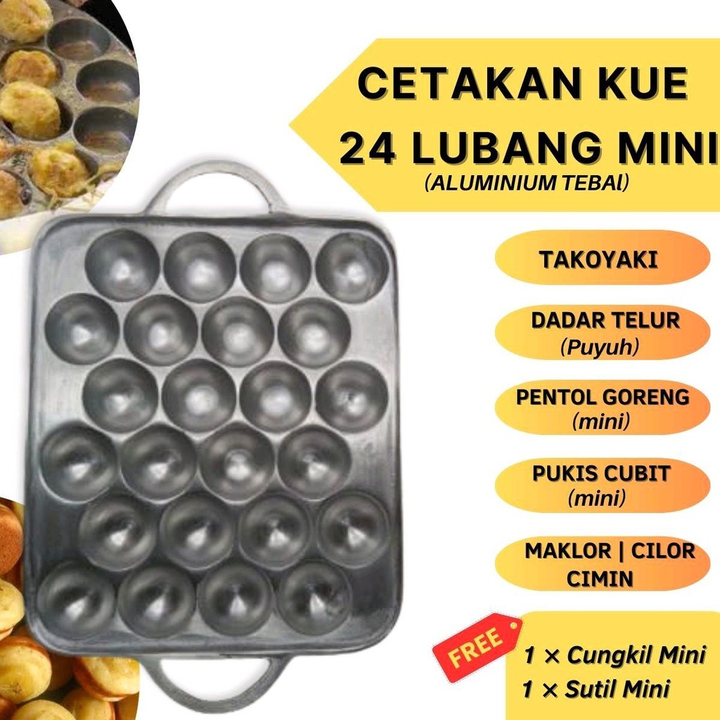 Set Cetakan Kue Takoyaki Cilor Telur Poffertjes Telur 24 Lubang Kitchenware