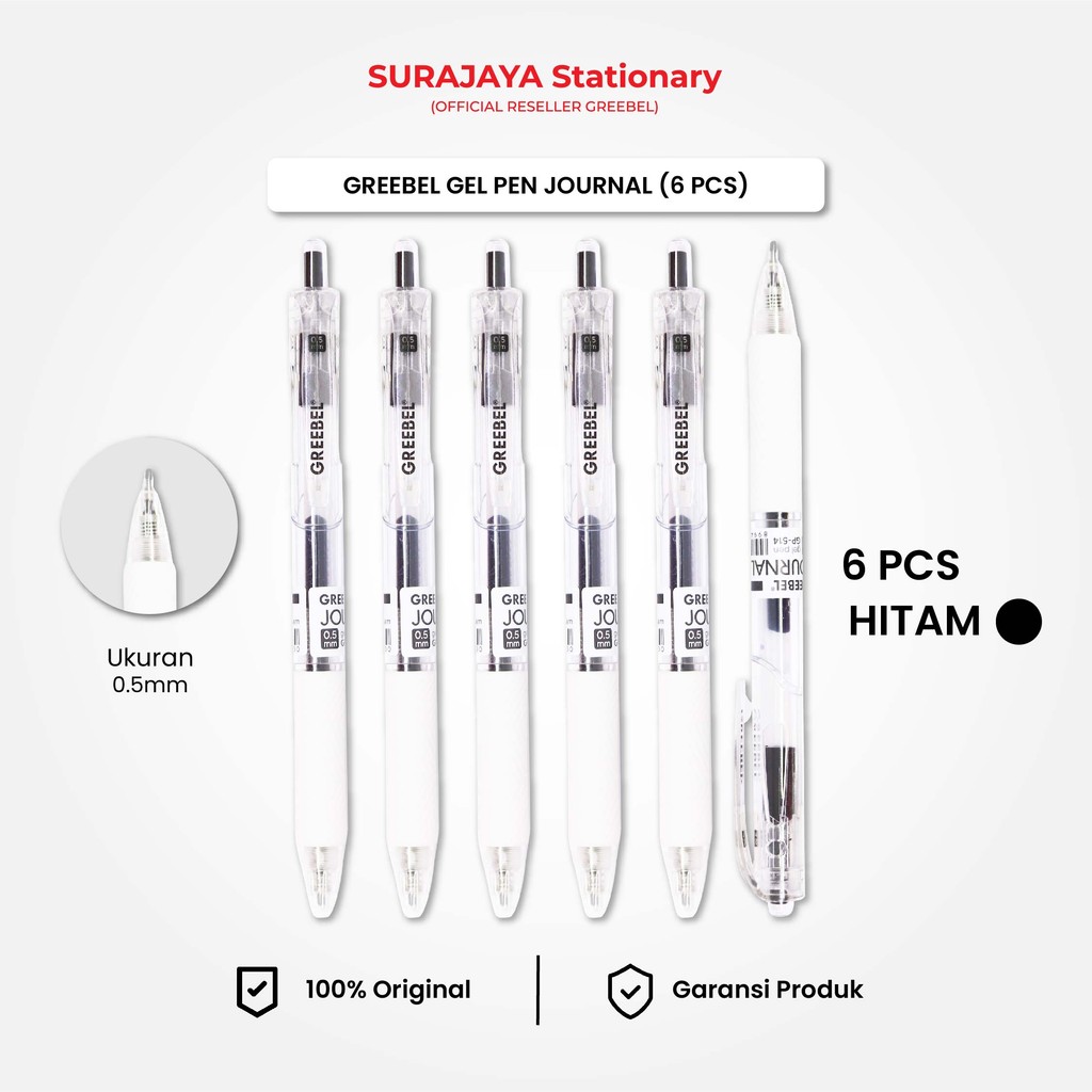 

GREEBEL Gel Pen Pulpen Pena GP-514 Journal Hitam 0.5 (6PCS/SET) / Pulpen Gel Murah Grosir