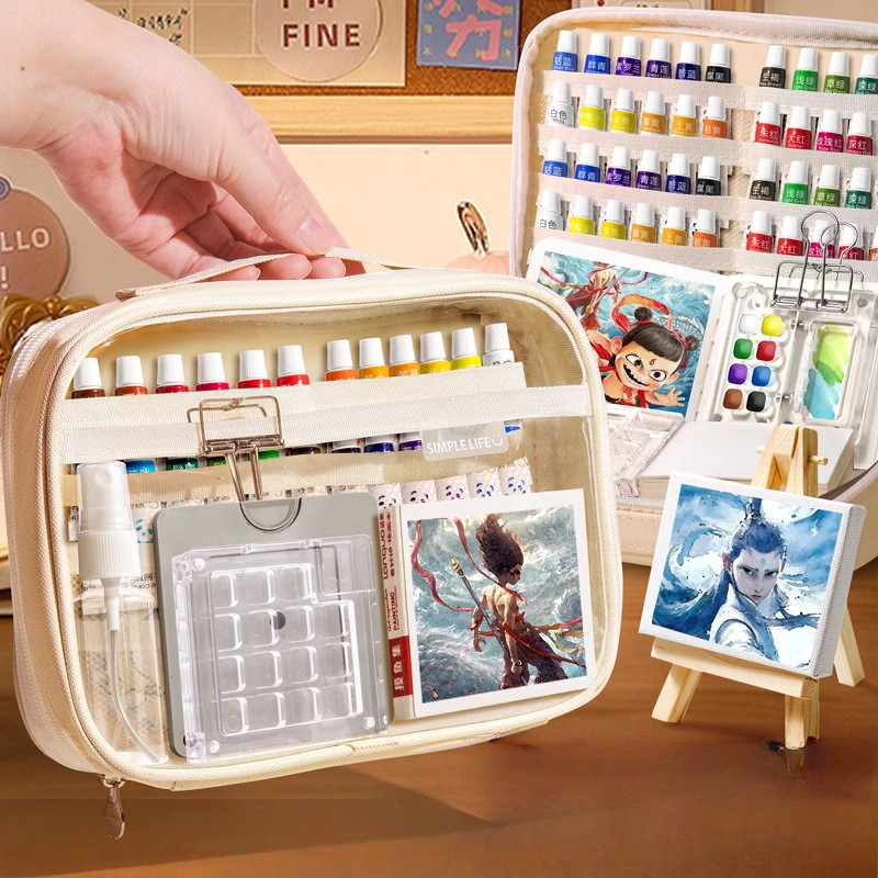 

Paket cat air akrilik mini papan gambar kecil set cat air padat set lengkap alat lukis