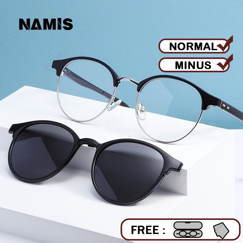 Namis Kacamata Clip On Hitam Minus Pria Wanita Photocromic Anti Blueray Bluecromic Kaca Mata Optik