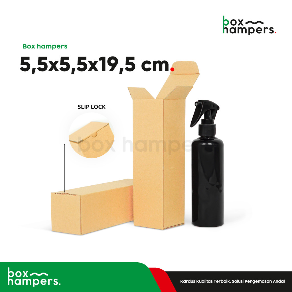 

Box 5,5x5,5x19,5 cm - Slip Lock / Kemasan/Kardus/Packaging/Box/Karton/BoxHampers/BoxKardus/BoxPayung/BoxRollfoto/BoxKalender/BoxBotol/Tinggi10