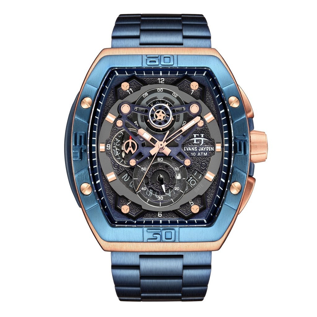 [ LIVE ] Original  Evans Jayden Jam Tangan Pria 9549 Rantai Stainless Kaca Safir 10ATM