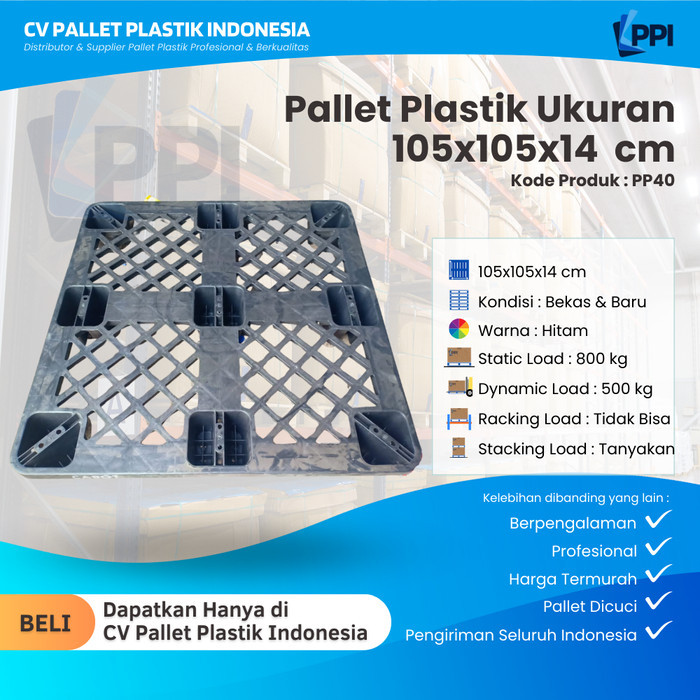 

Pallet Plastik Bekas/Baru Ukuran 105x105x14 cm – PP40 / Pallet Plastik Abu-abu / Pallet Plastik Jaring