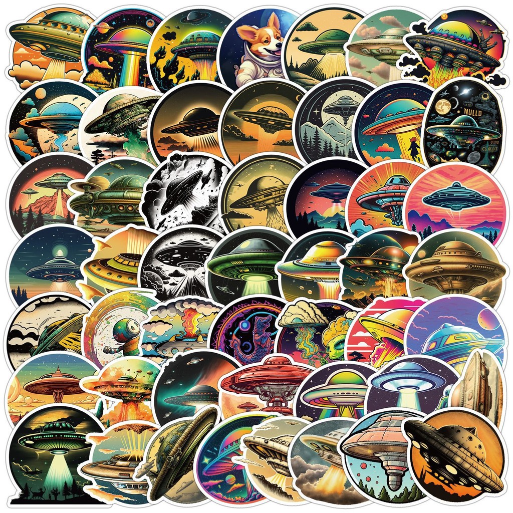

50pcs Creative Cartoon Style UFO And Alien Series Graffiti Stickers For Helmet Desktop Wall Decoration DIY Stickers