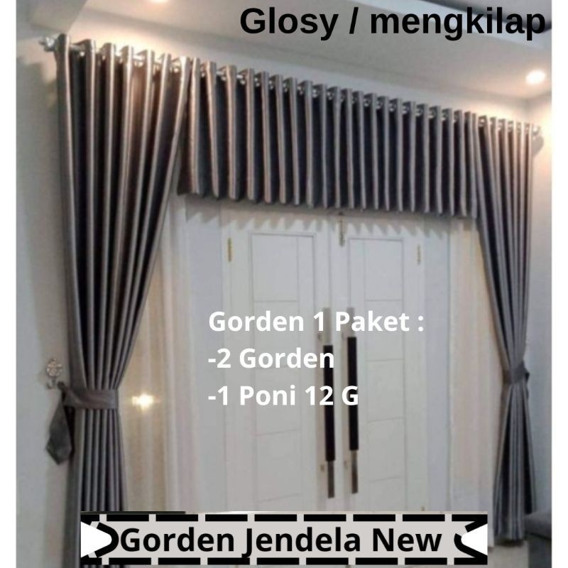 PAKET 2 GORDEN 1 PONI GORDEN Polos GLOSY / Mengkilap HORDENG JENDELA PREMIUM KORDEN PINTU MINIMALIS 