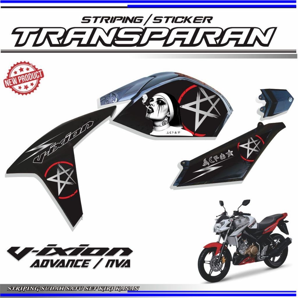 COD / MOTIF KEREN TRANSFARAN STIKER TERLARIS MOTOR VIXION NVA 150 NEW TRANSPARAN STIKER VIXION