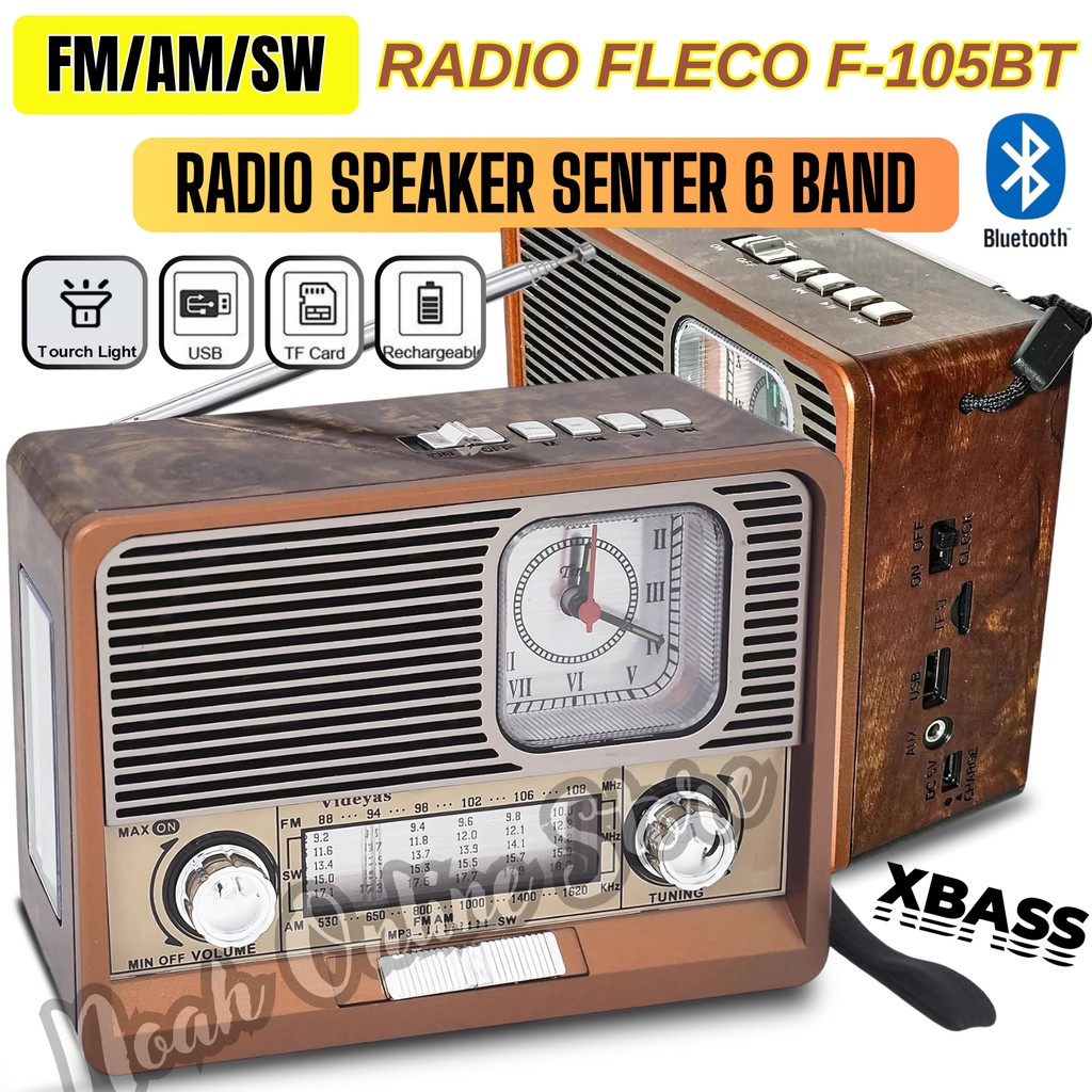 Radio Bluetooh Multifungsi Fleco F-105 Bisa Bluetooth Speaker + Senter Led + Lampu Led + Jam / Radio