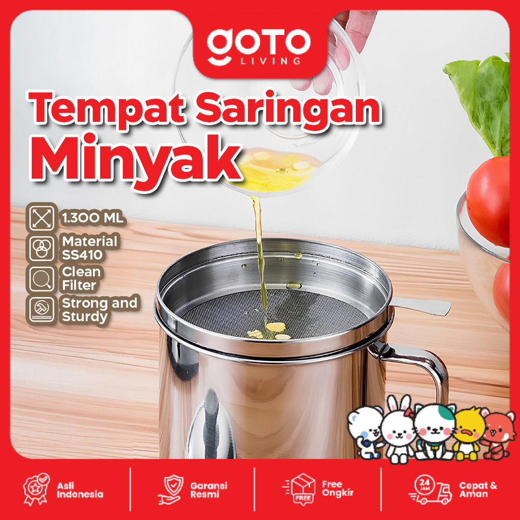 Goto Kanola Oil Pot Wadah Gelas Tempat Saringan Minyak Goreng 1.3L