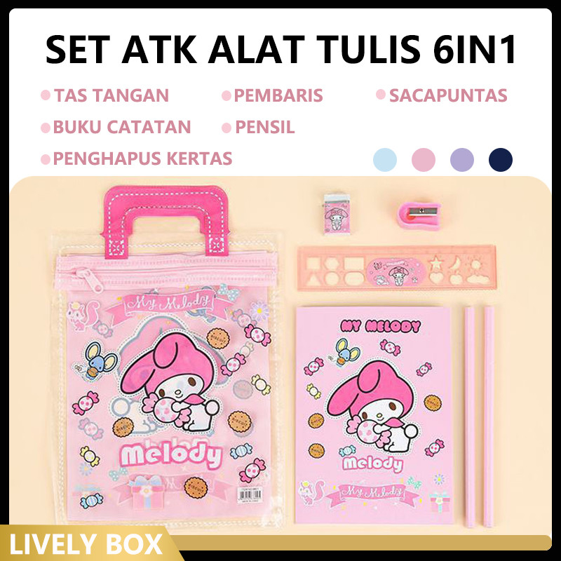 

Alat Tulis Set 6 In 1 SET /Free Bag Paket Alat Tulis Karakter Pensil Penghapus Penggaris