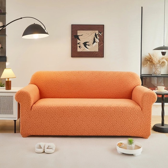 Cover Sofa Motif Sarung Sofa 1 2 3 4 Seater Elastis Penutup Sofa - Velvt Oren TBL, 1 Seater