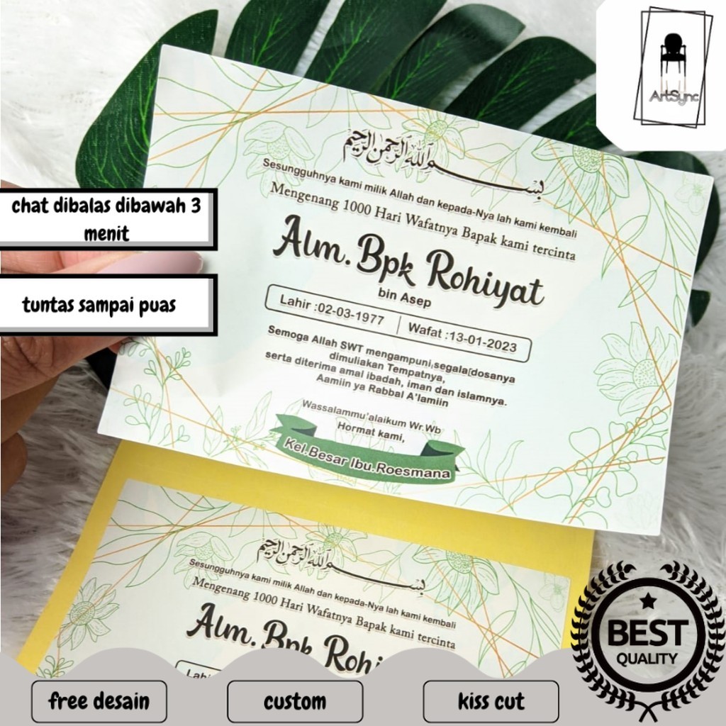 

Syncart Stiker Tahlilan Kartu Wafatnya Persegi Chromo Mengenang 40 100 1000 Hari Sticker Box Murah